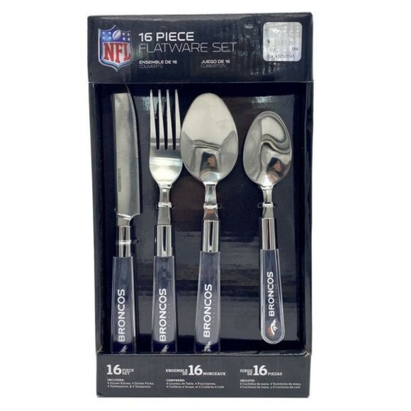 NFL Denver Broncos Flatware 4 Place Setting 16 Piece Silverware Set Football NEW - Picture 2 of 5